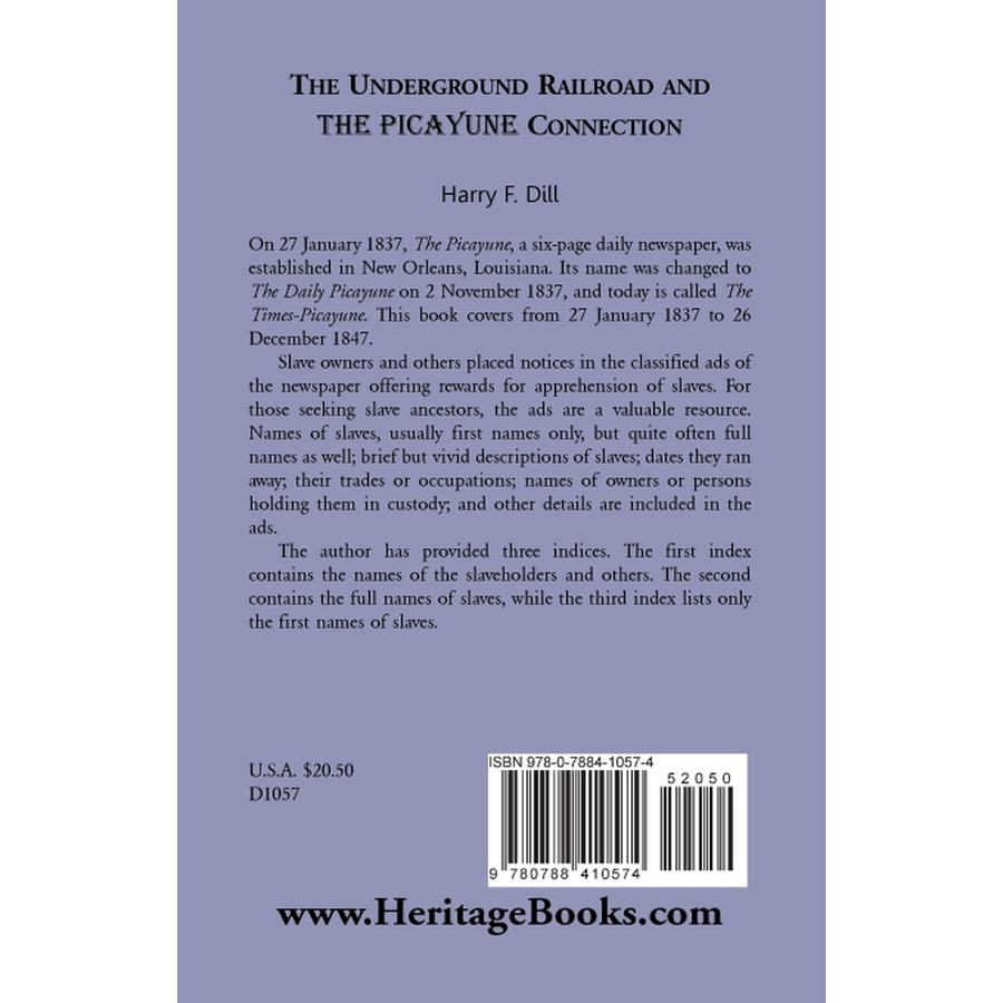 The Underground Railroad and the Picayune Connection back cover