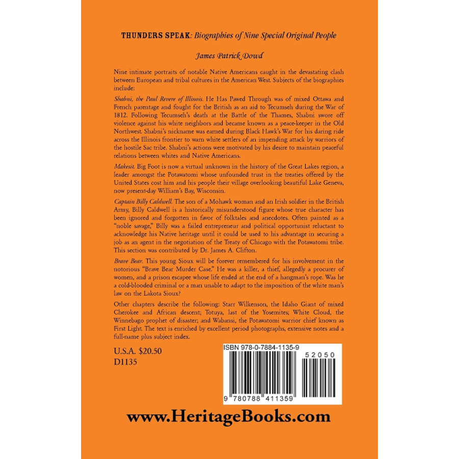 back cover of Thunder Speaks: Biographies of Nine Special Original People