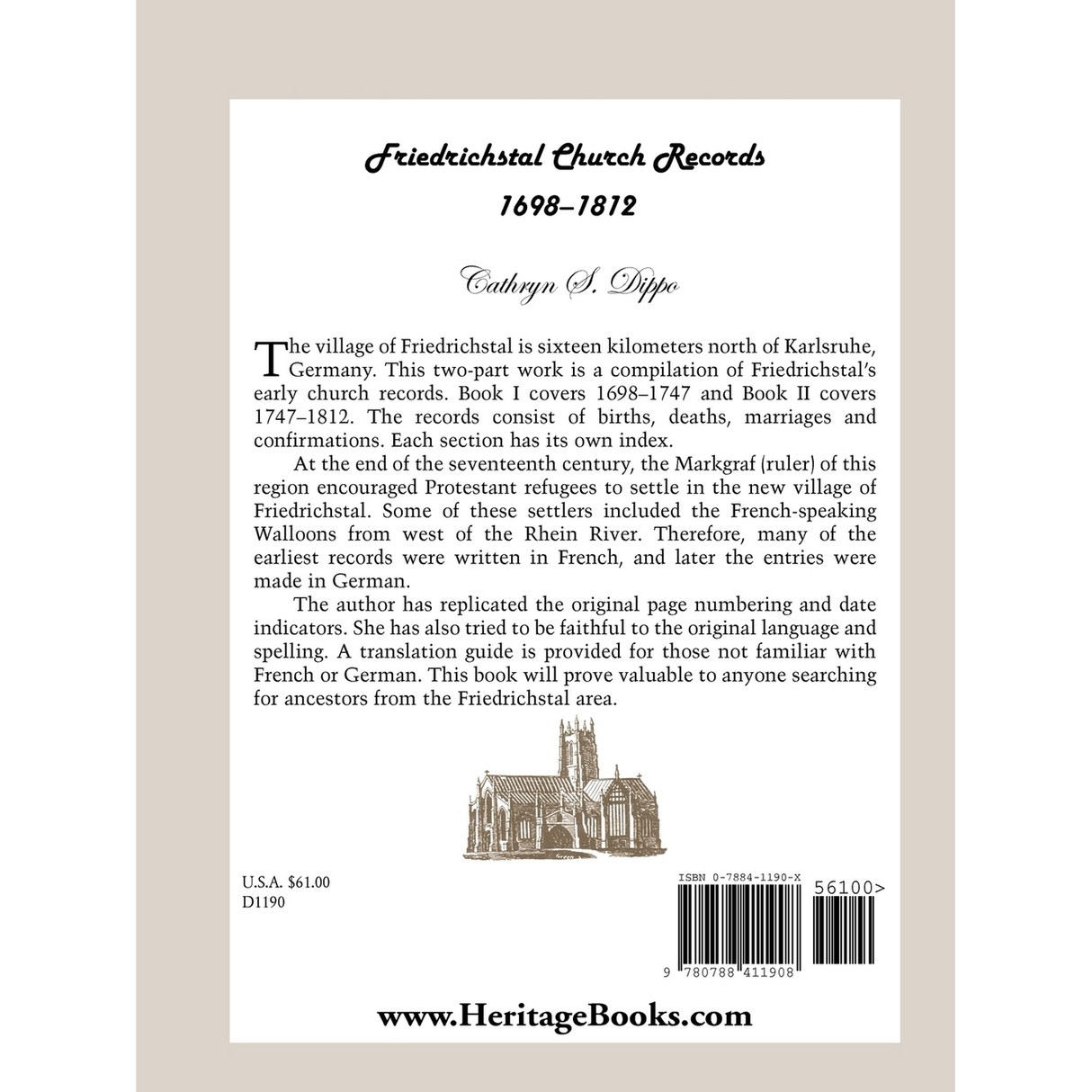 Friedrichstal [Baden-Württemberg, Germany] Church Records, 1698-1812 back cover