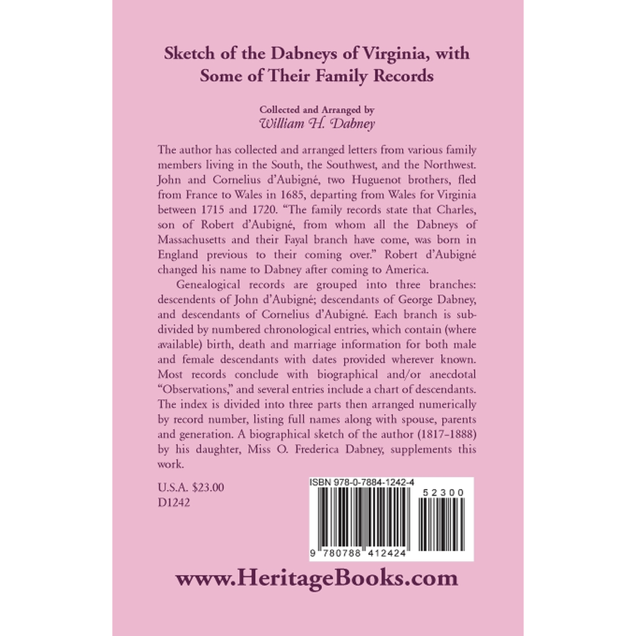 back cover of Sketch of the Dabneys of Virginia, With Some Of Their Family Records