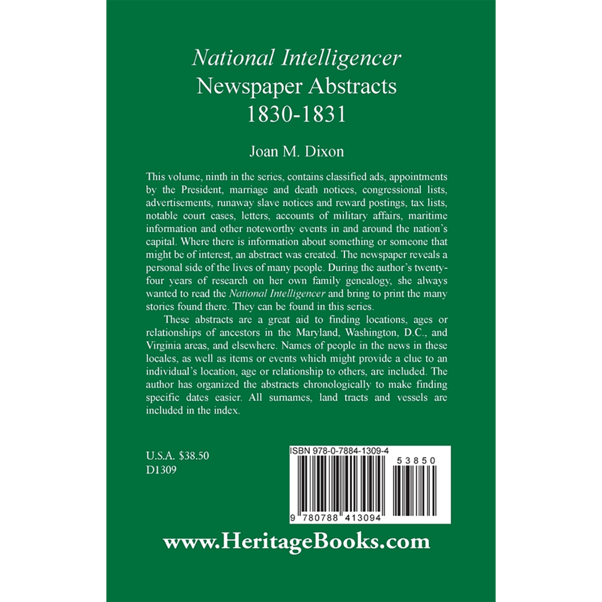 National Intelligencer Newspaper Abstracts, 1830-1831 back cover