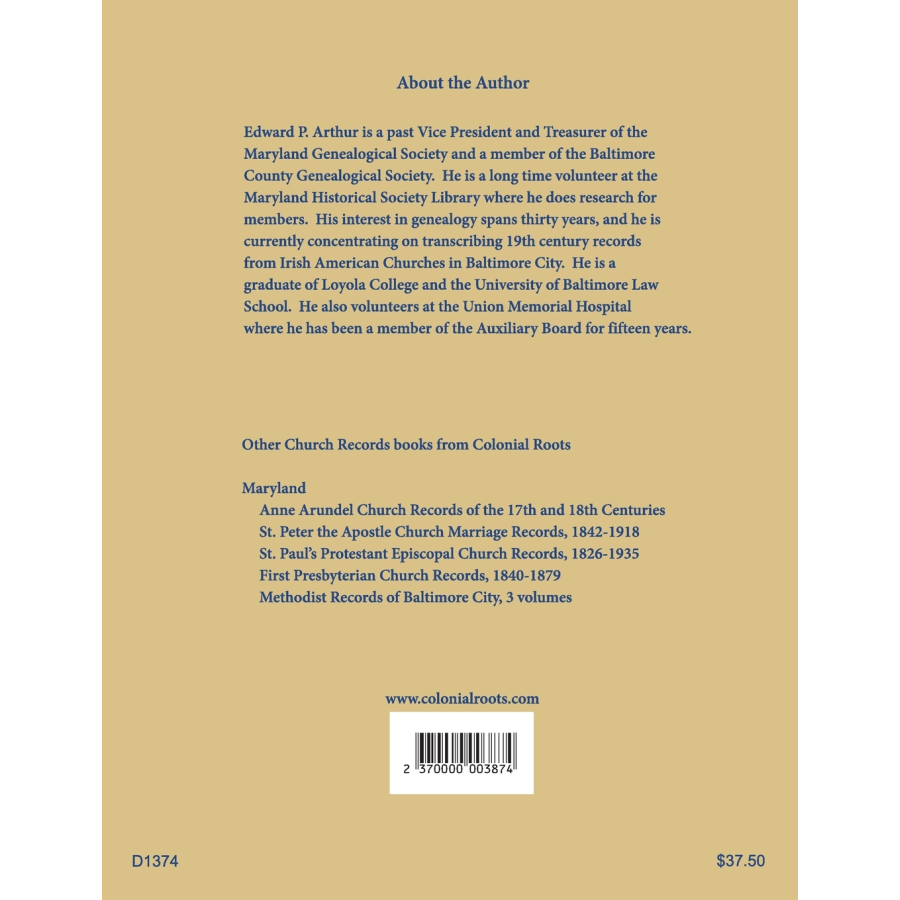 St. John the Evangelist Catholic Church, Baltimore, Maryland: Baptisms 1853-1882 back cover