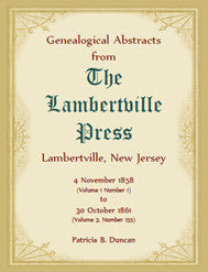 Genealogical Abstracts from the Lambertville Press, Lambertville, New Jersey: 4 November 1858 to 30 October 1861