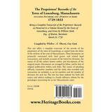The Proprietors' Records of the Town of Lunenburg, Massachusetts, including Fitchburg and a Portion of Ashby, 1729-1833 back cover