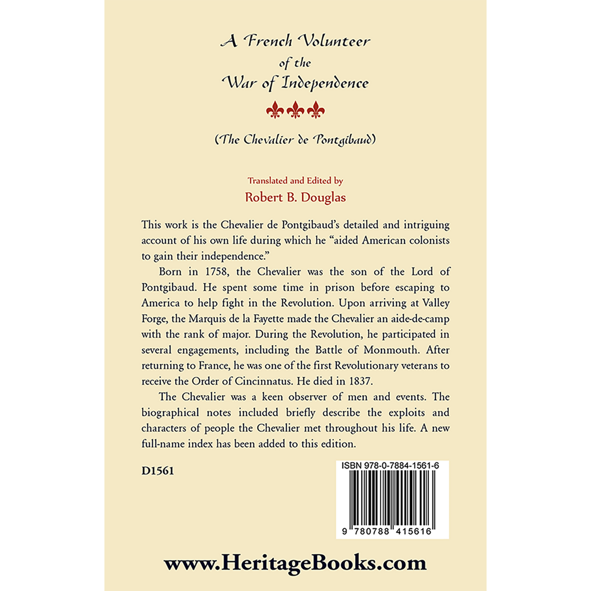 A French Volunteer of the War of Independence (The Chevalier de Pontgibaud) back cover