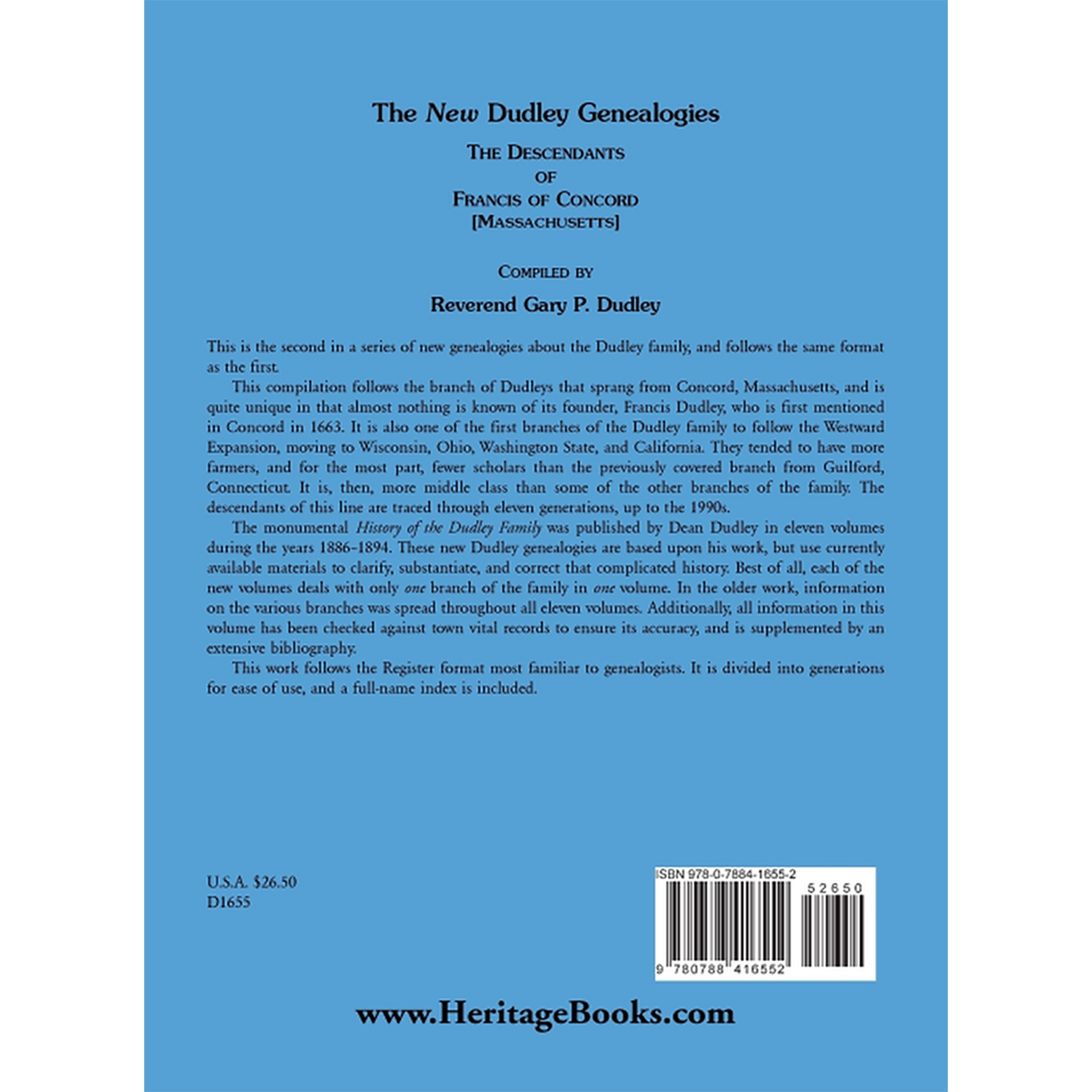 The New Dudley Genealogies: The Descendants of Francis of Concord [Massachusetts] back cover