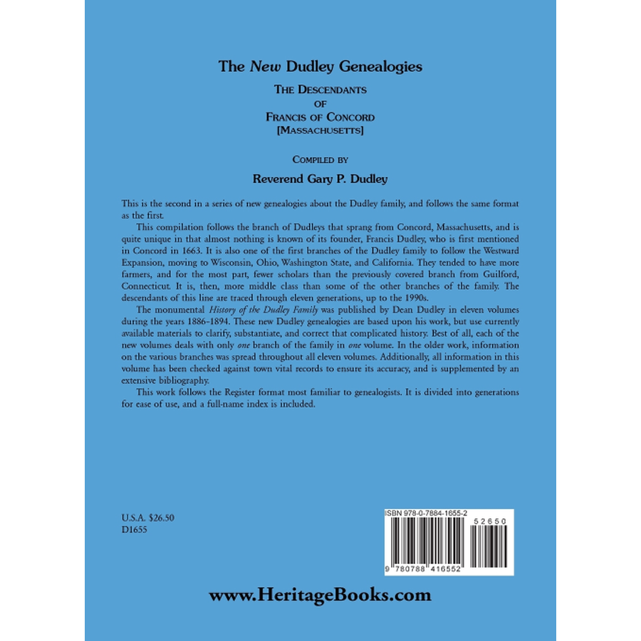 The New Dudley Genealogies: The Descendants of Francis of Concord [Massachusetts] back cover