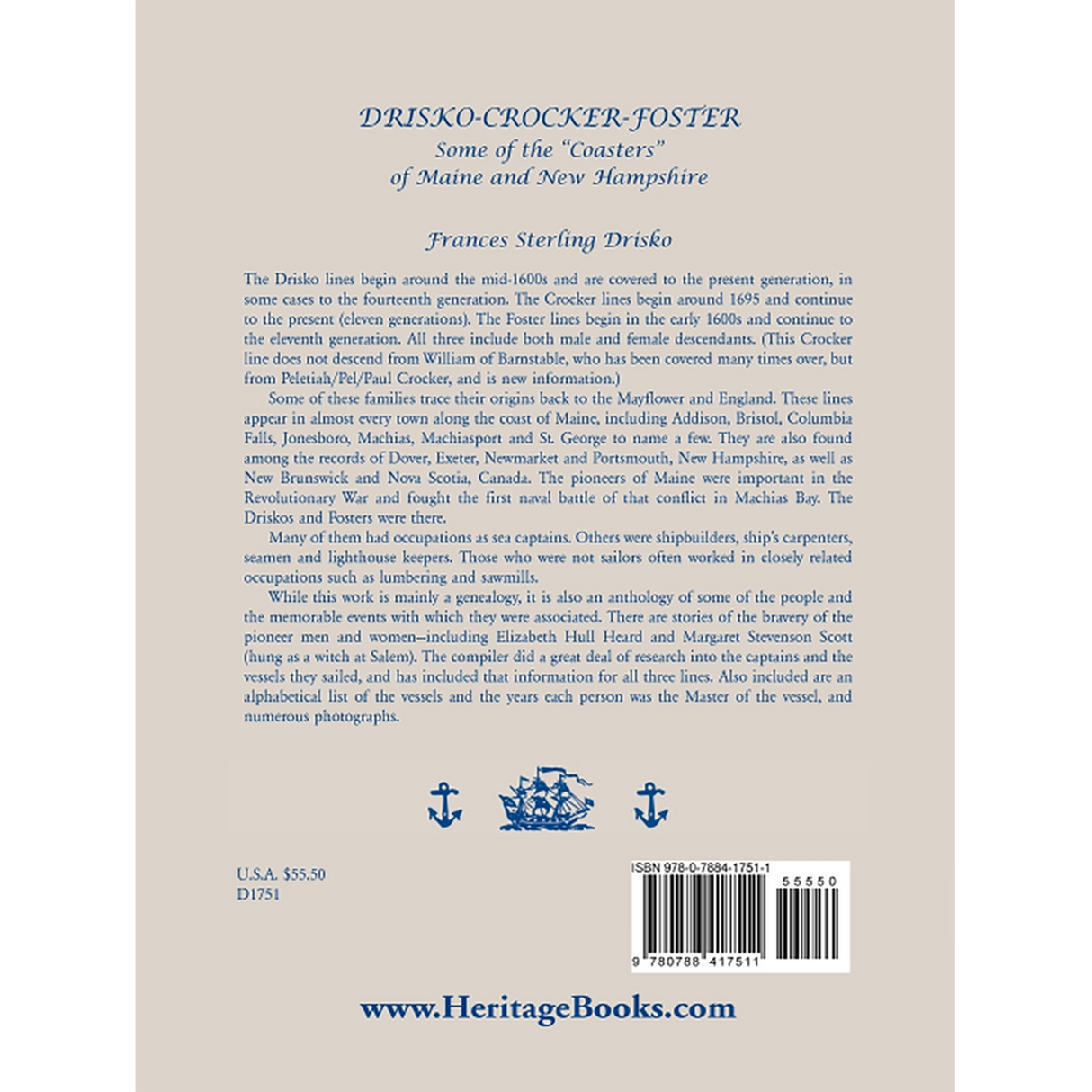Drisko-Crocker-Foster: Some of the "Coasters" of Maine and New Hampshire back cover