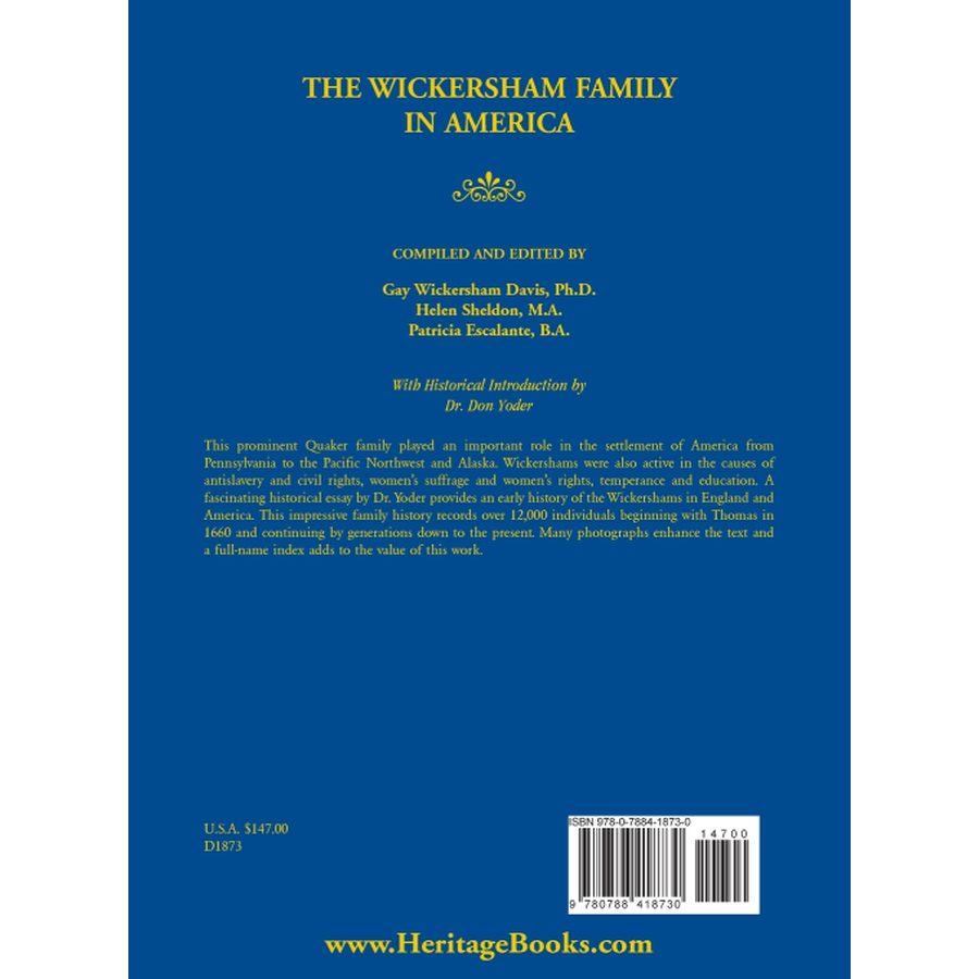 back cover of The Wickersham Family in America