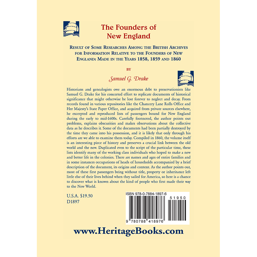 The Founders of New England: Result of Some Research Among the British Archives back cover