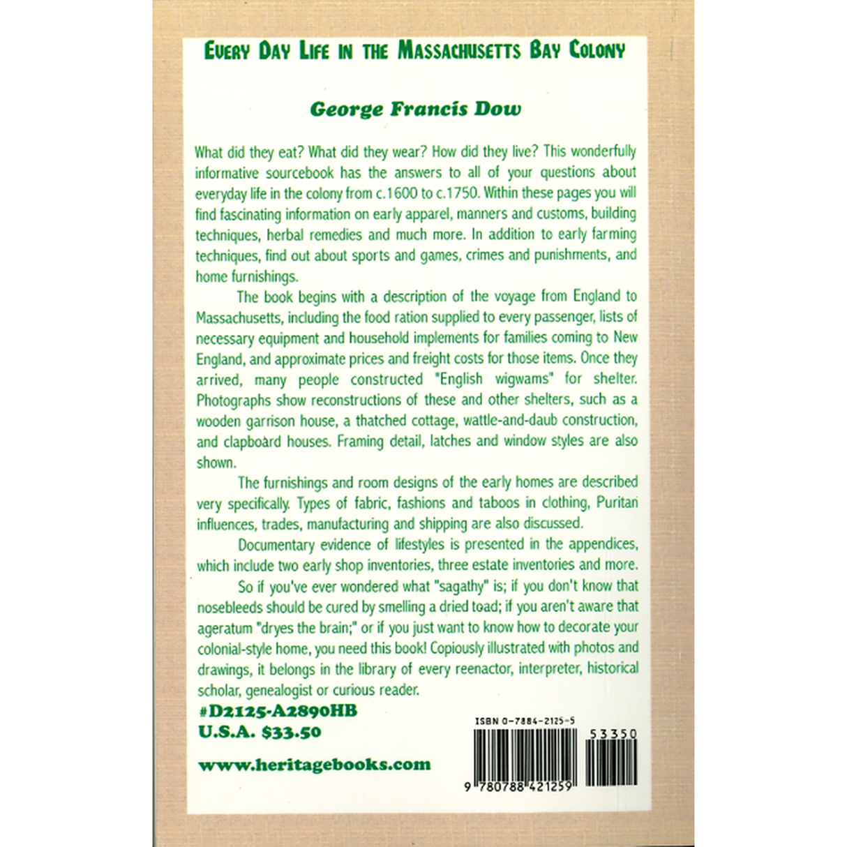 Every Day Life in the Massachusetts Bay Colony back cover