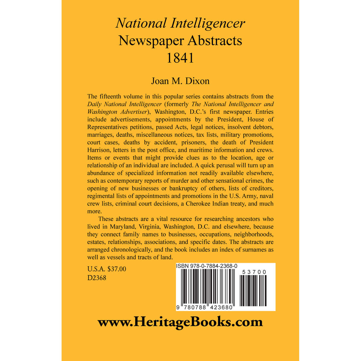 National Intelligencer Newspaper Abstracts, 1841 back cover