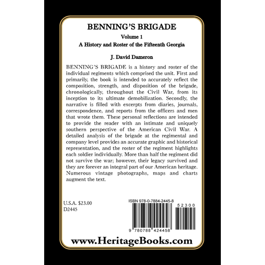 Benning's Brigade: Volume 1 back cover