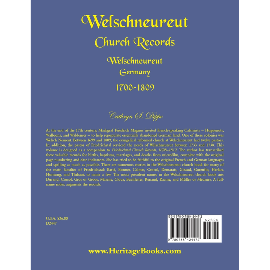 Welschneureut Church Records, Welschneureut, Germany, 1700-1809 back cover