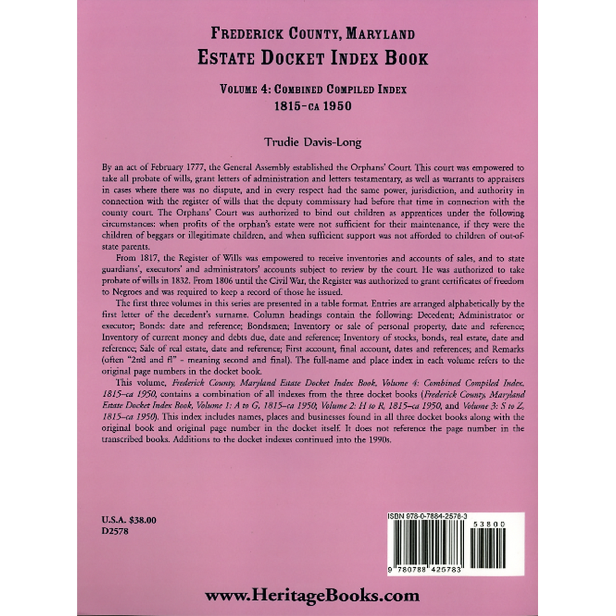 Frederick County, Maryland Estate Docket Index Book, Volume 4: Combined Compiled Index, 1815-ca 1950 back cover