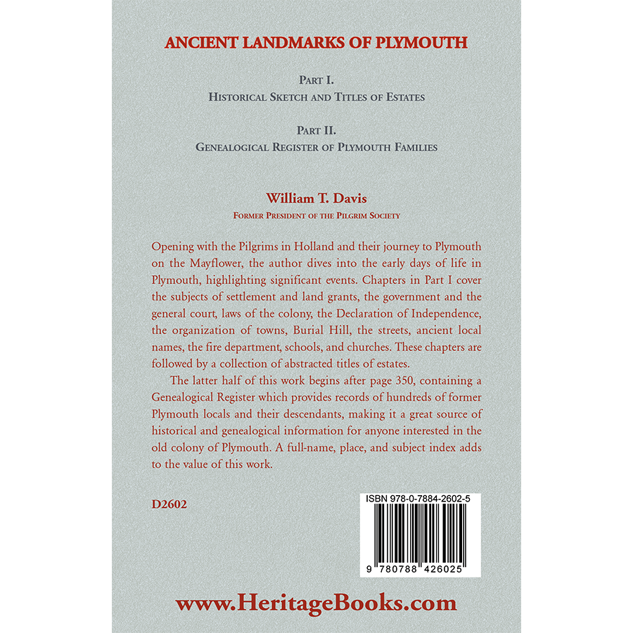 Ancient Landmarks of Plymouth [Massachusetts] back cover