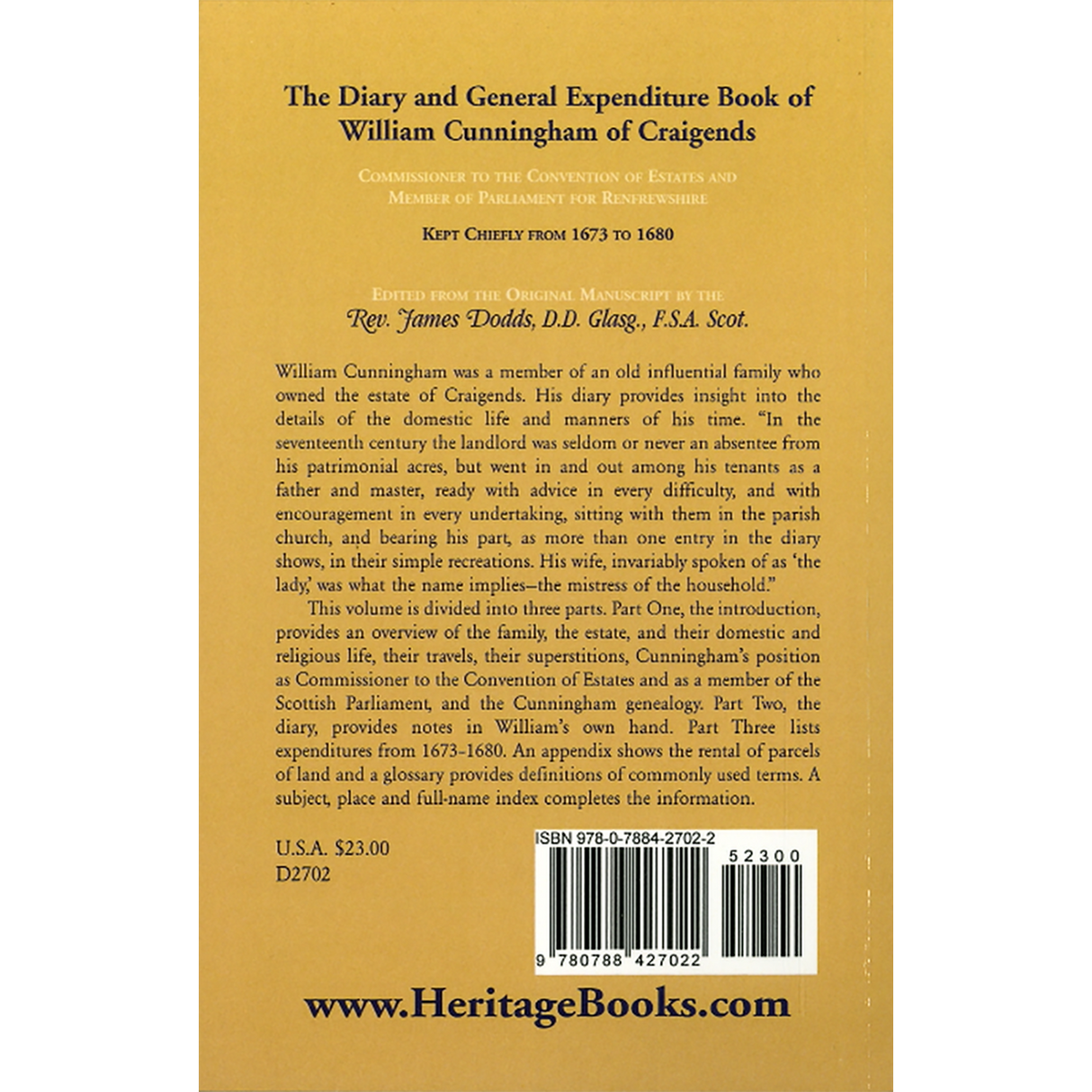 The Diary and General Expenditure Book of William Cunningham of Craigends back cover
