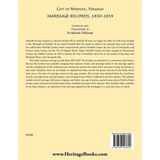 City of Norfolk, Virginia Marriage Records, 1850-1859 back cover