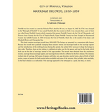 City of Norfolk, Virginia Marriage Records, 1850-1859 back cover