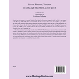 City of Norfolk, Virginia Marriage Records, 1860-1869 back cover