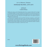 City of Norfolk, Virginia Marriage Records, 1870-1879 back cover