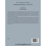 City of Norfolk, Virginia Marriage Records, 1890-1899 back cover