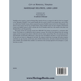 City of Norfolk, Virginia Marriage Records, 1890-1899 back cover