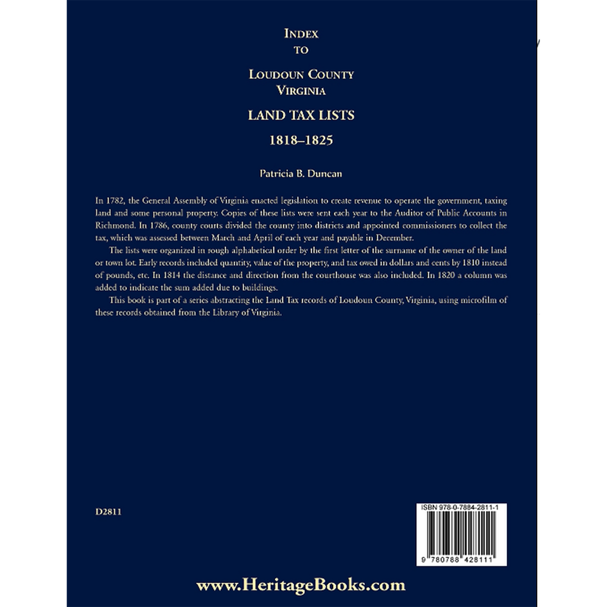 Index to Loudoun County, Virginia Land Tax Lists, 1818-1825 back cover