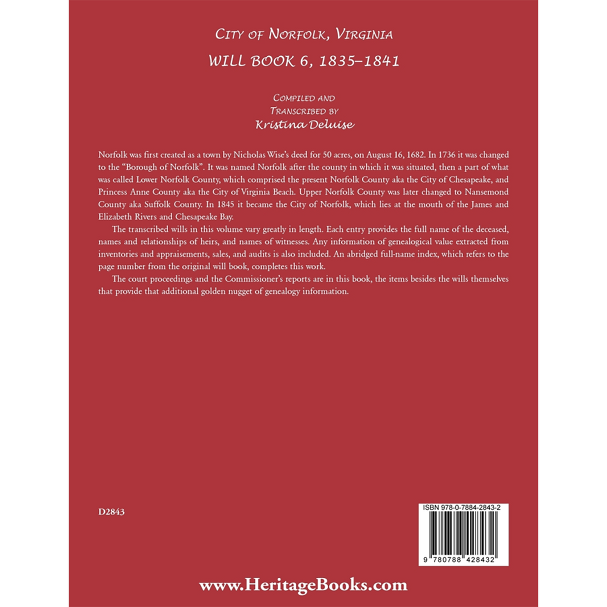 City of Norfolk, Virginia Will Book 6, 1835-1841 back cover
