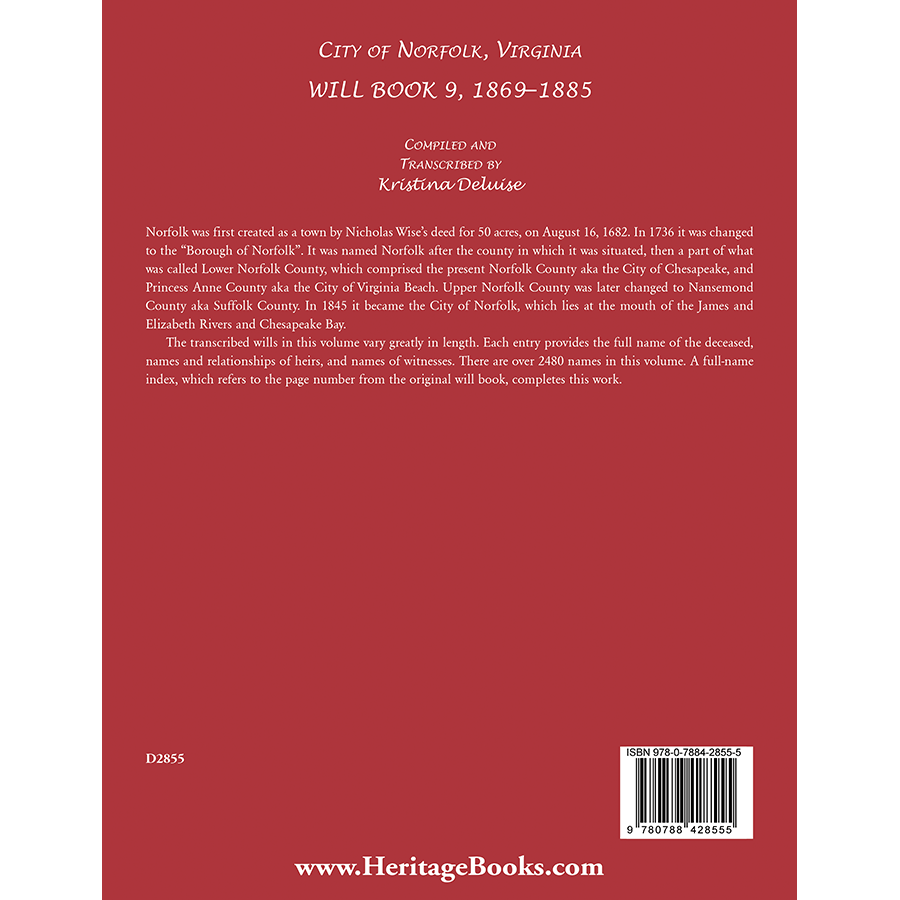 back cover of City of Norfolk, Virginia Will Book 9, 1869-1885