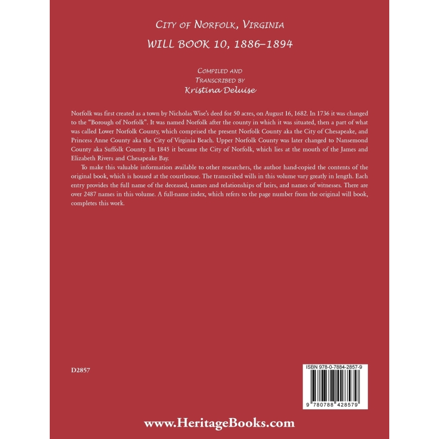 City of Norfolk, Virginia Will Book 10, 1886-1894 back cover
