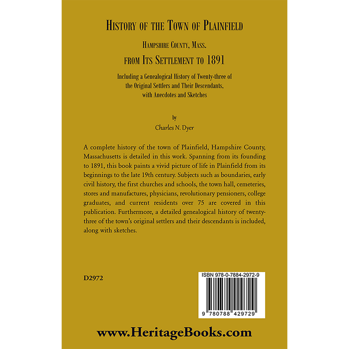 History of the Town of Plainfield, Hampshire County, Mass[achusetts] back cover