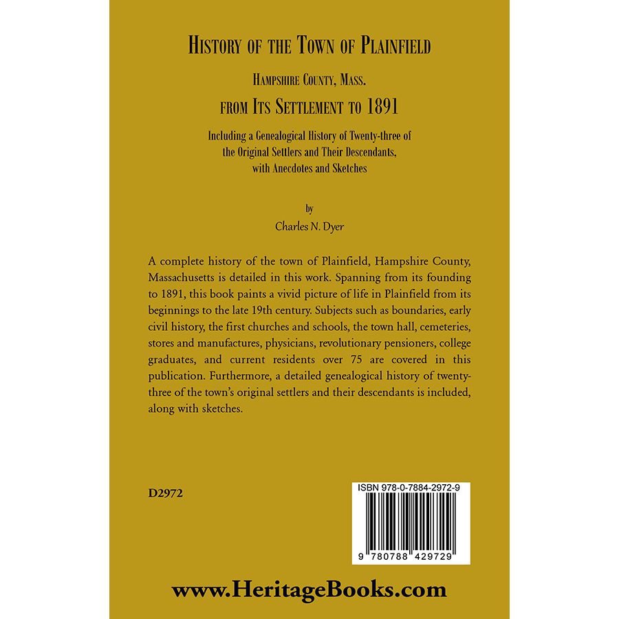 History of the Town of Plainfield, Hampshire County, Mass[achusetts] back cover