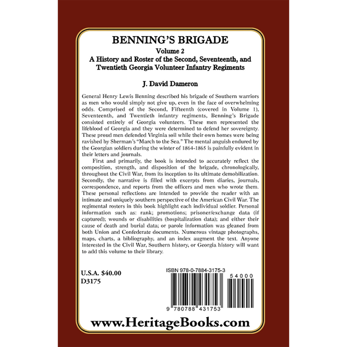 Benning's Brigade: Volume 2 back cover