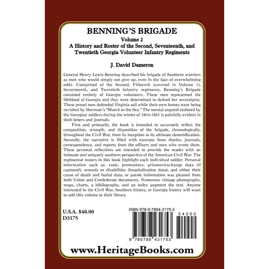 back cover of Benning's Brigade: Volume 2