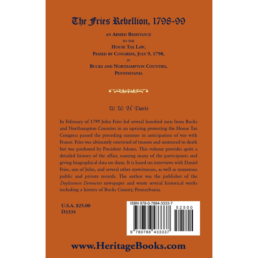 back cover of The Fries Rebellion, 1798-99