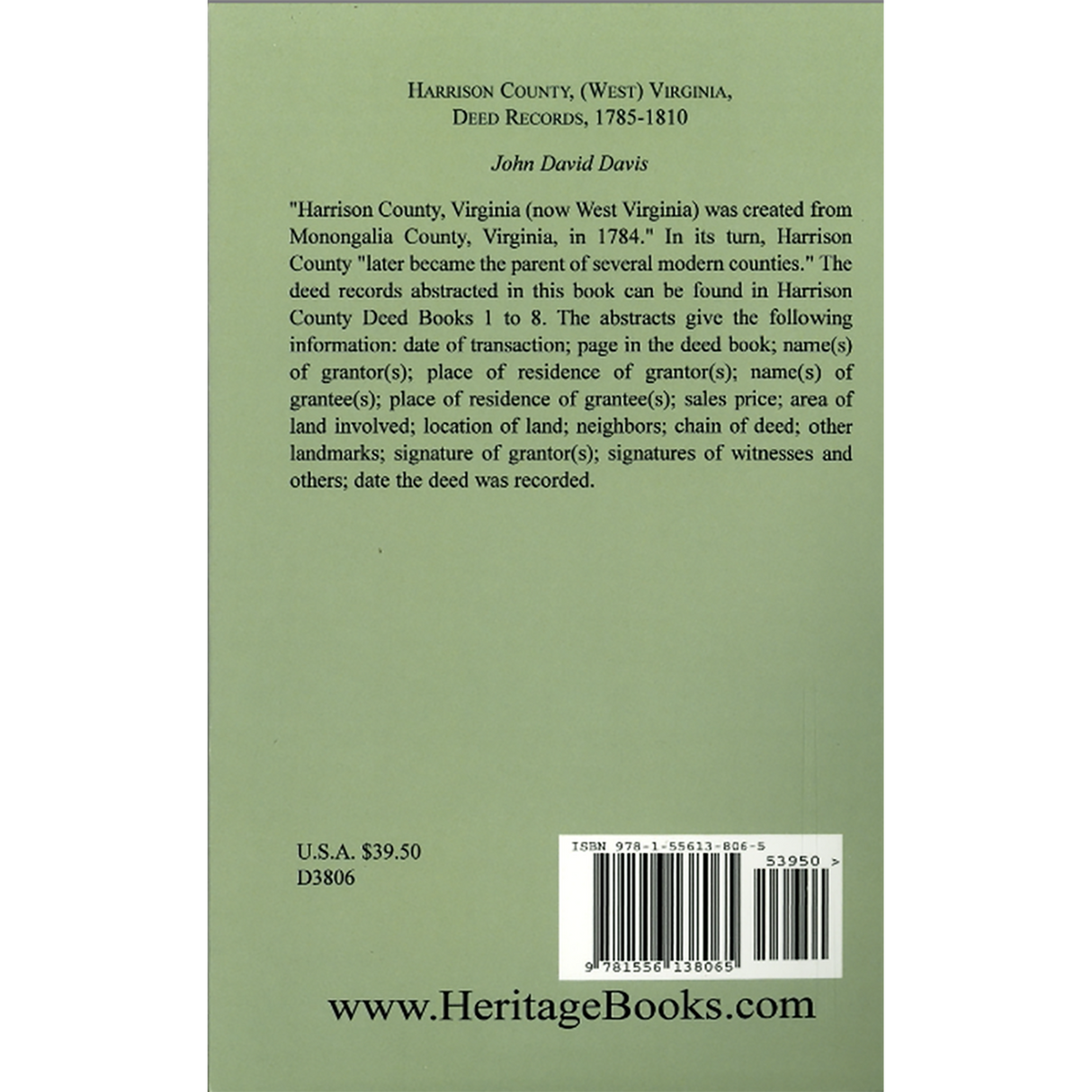 Harrison County, [West] Virginia Deed Records, 1785-1810 back cover
