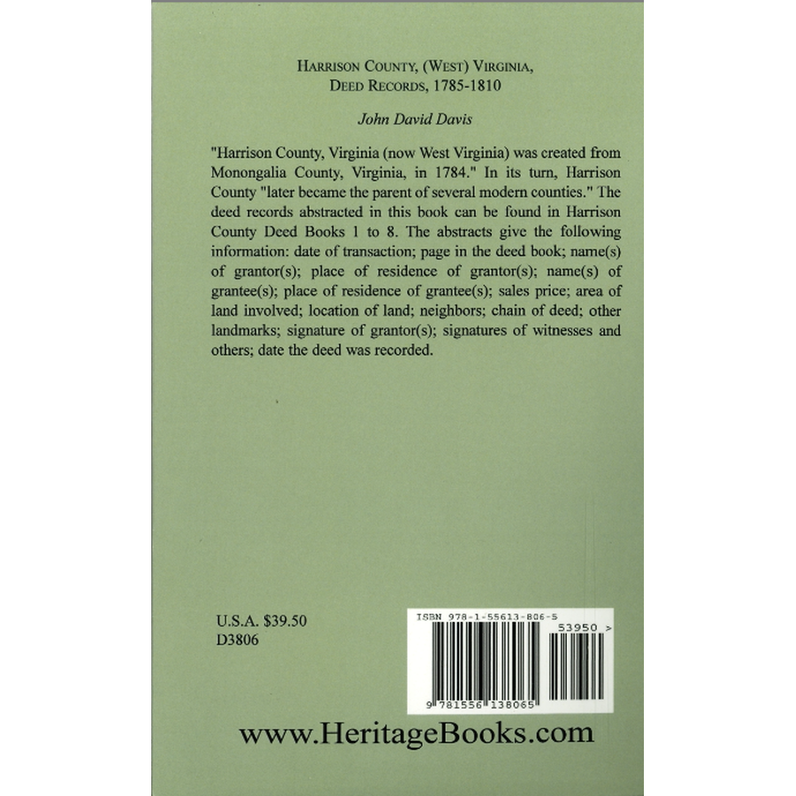 Harrison County, [West] Virginia Deed Records, 1785-1810 back cover