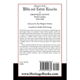 Abstracts of the Wills and Estate Records of Granville County, North Carolina, 1833-1846 back cover