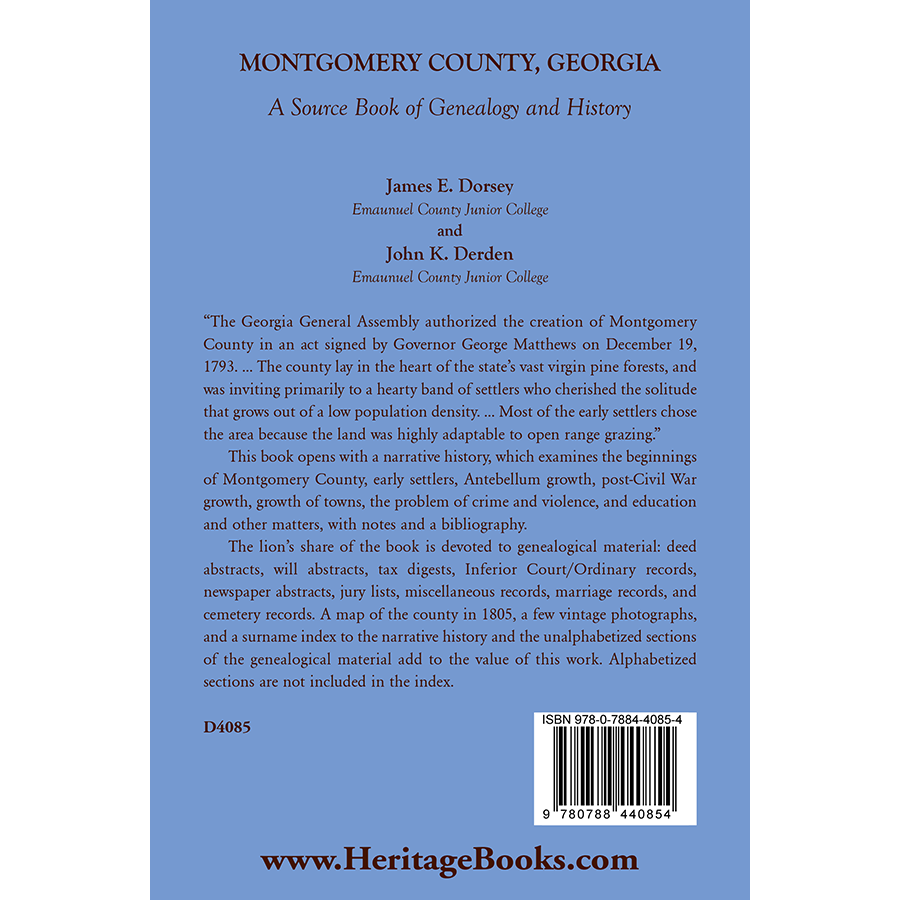 Montgomery County, Georgia: A Source Book of Genealogy and History