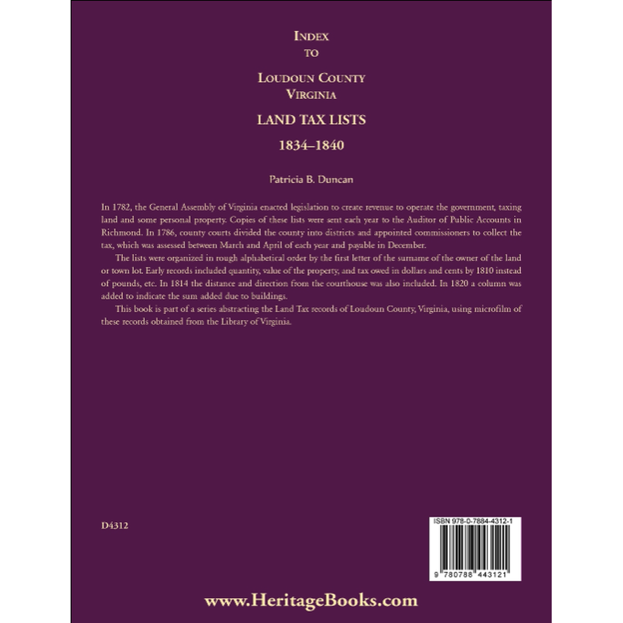 Index to Loudoun County, Virginia Land Taxes, 1834-1840 back cover