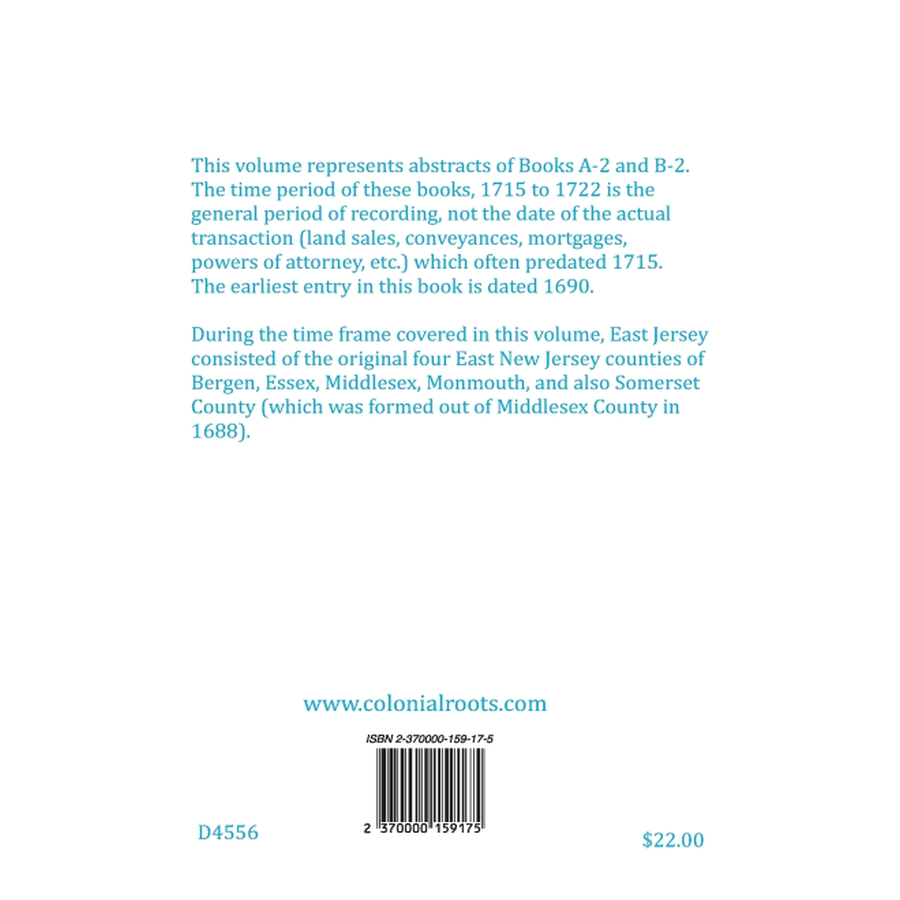 East New Jersey Land Records, 1715-1722 back cover