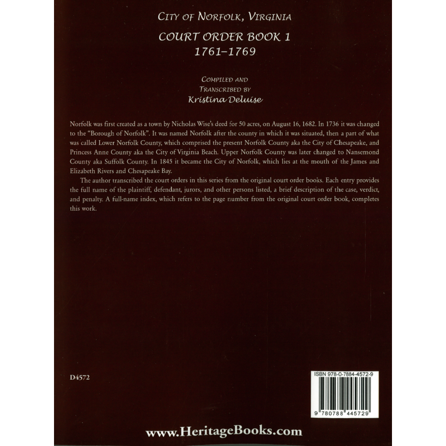 City of Norfolk, Virginia Court Order Book 1, 1761-1769 back cover