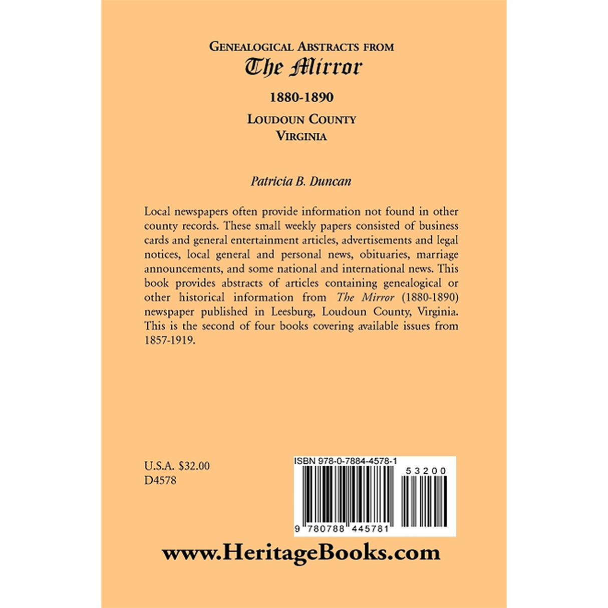 Genealogical Abstracts from the Mirror, 1880-1890, Loudoun County, Virginia back cover