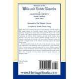 Abstracts of the Wills and Estate Records of Granville County, North Carolina, 1846-1863 by Zae Hargett Gwynn back cover