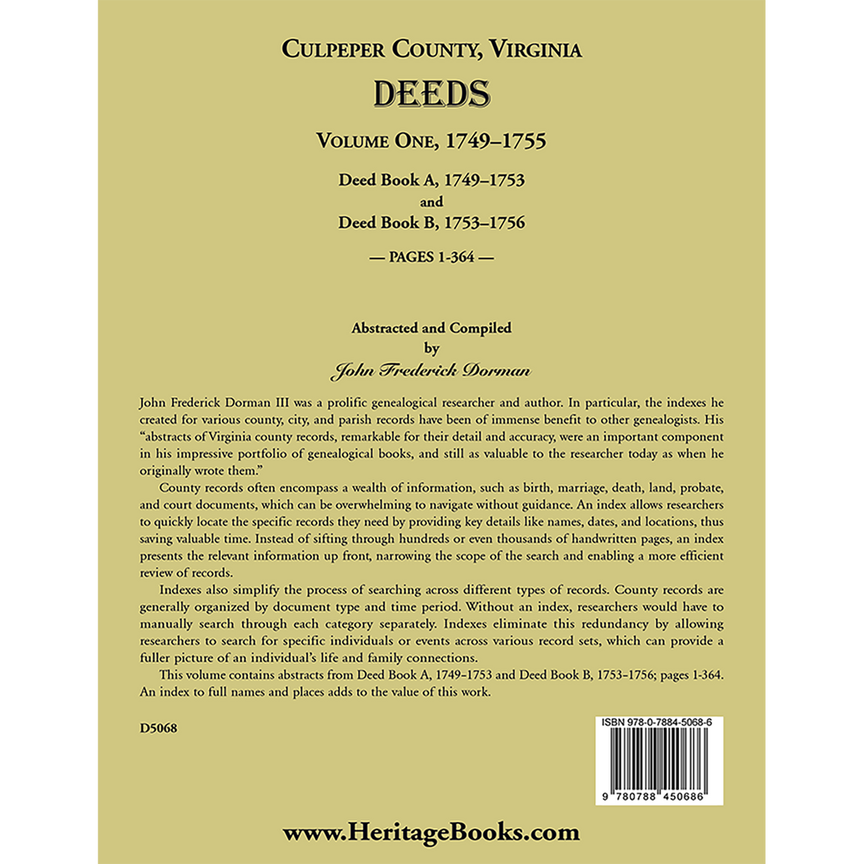 Culpeper County, Virginia Deeds, Volume One, 1749-1755 back cover