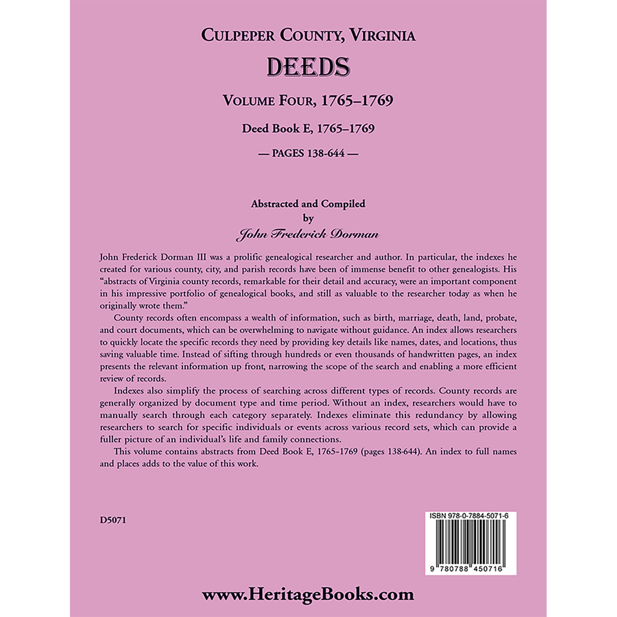 Culpeper County, Virginia Deeds, Volume Four, 1765-1769 back cover