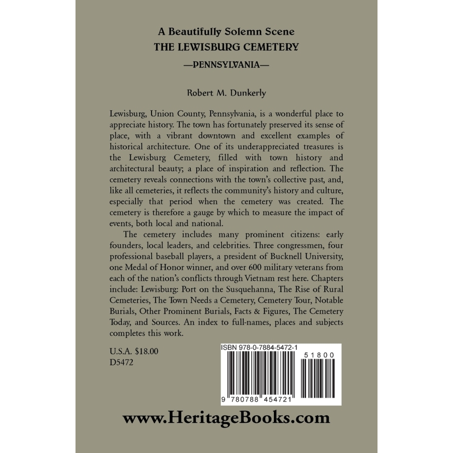 A Beautifully Solemn Scene: The Lewisburg Cemetery, Pennsylvania back cover