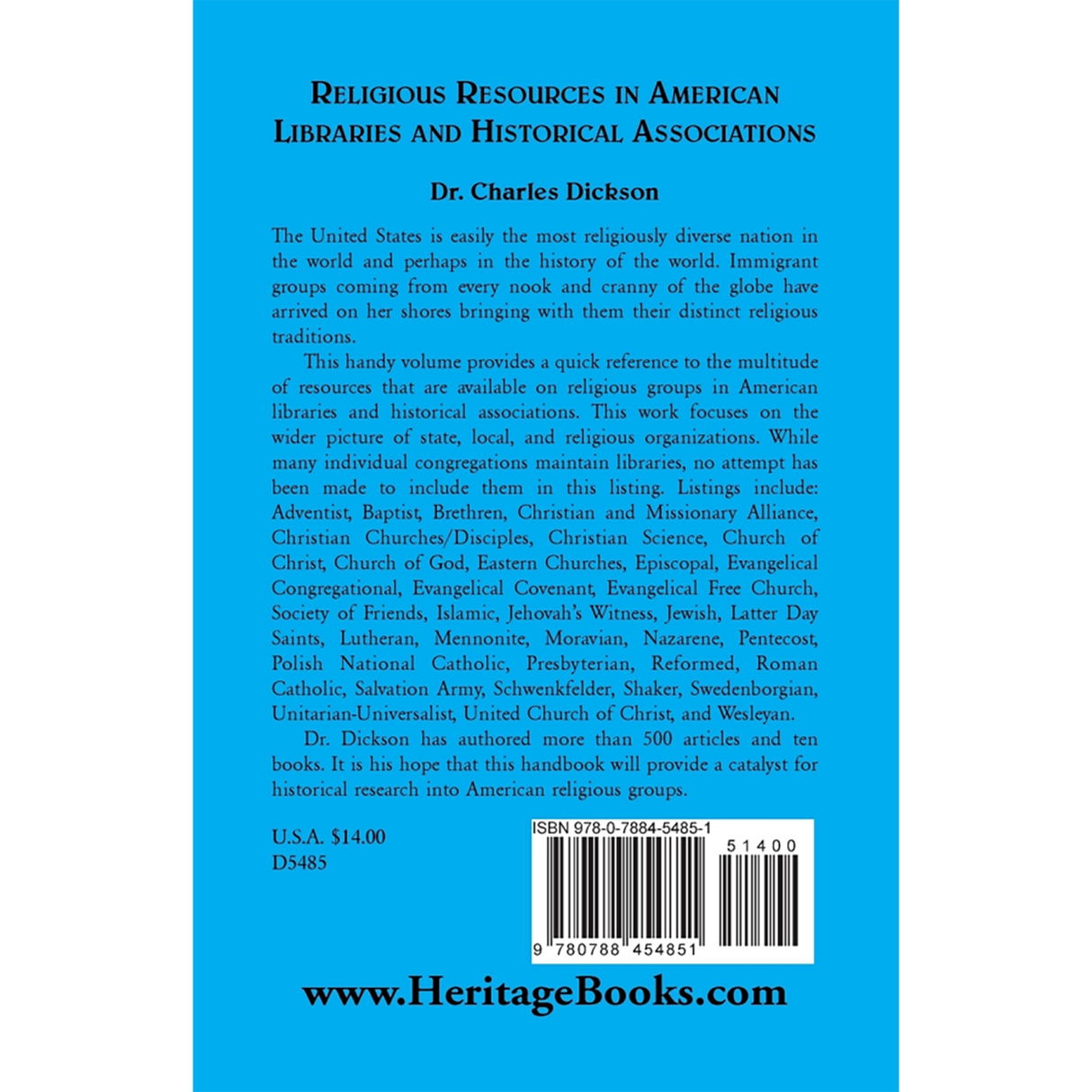 Religious Resources in American Libraries and Historical Associations back cover