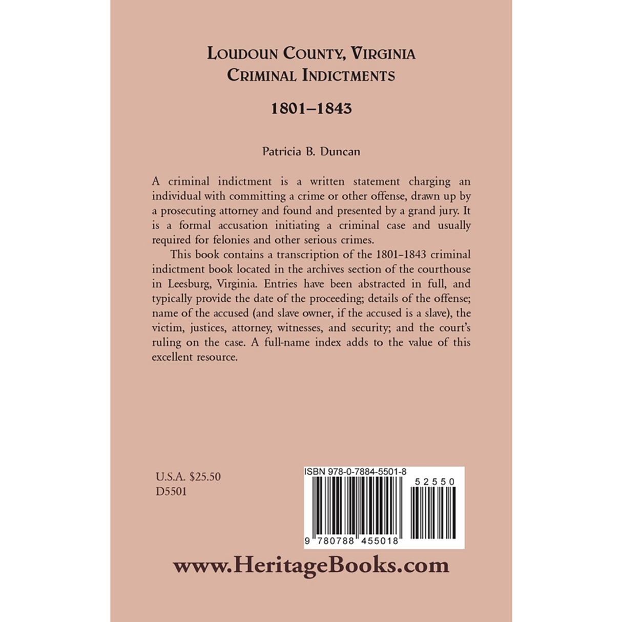 Loudoun County, Virginia, Criminal Indictments: 1801-1843 back cover